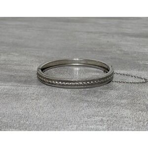 VTG Whiting & Davis Victorian Revival Cuff Bracelet Ornate Silver Hinge 6.75"